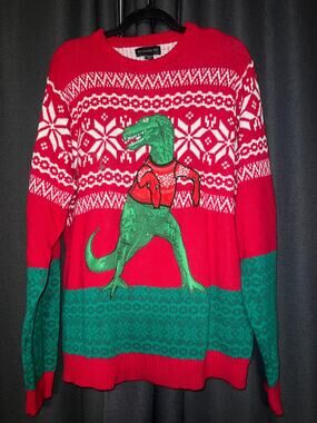 Ugly Christmas Sweater Xmas Size XL Dinosaur